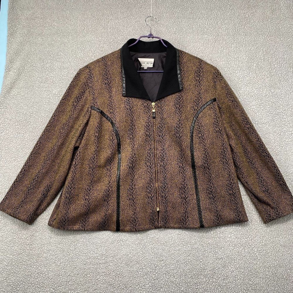 Michel Antoni Jacket Womens Size 22W Black and Tan Leopard Design Vintage